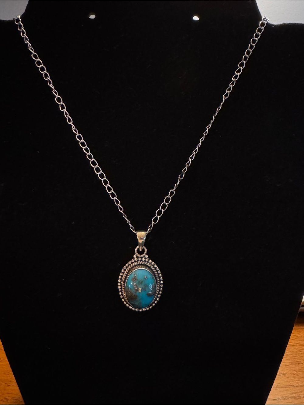 Sterling Silver Turquoise Oval Pendant Necklace